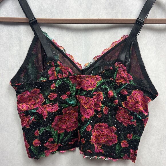 Torrid Unlined Lace Crop Bralette Jenna Pop Floral Rich Black Pristine Size 00/M - Picture 5 of 7